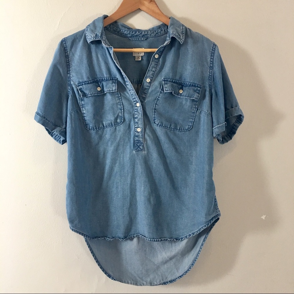 chambray hi-lo top